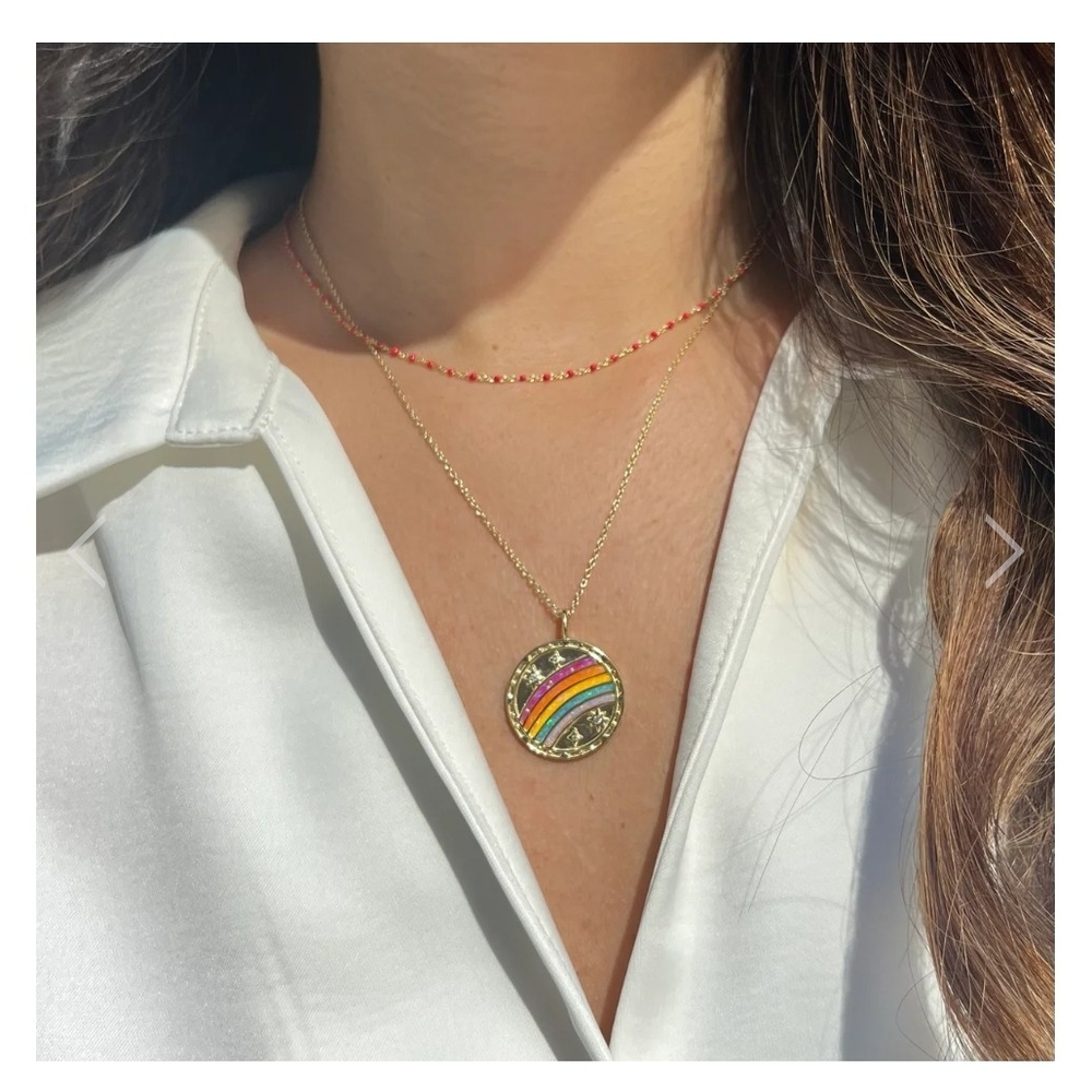 Gold Rainbow Pendant Necklace